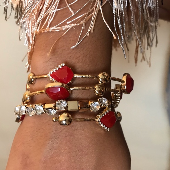 Red CZ Diamond Gold Spiral Bracelet & Necklace Set - Picture 1 of 9